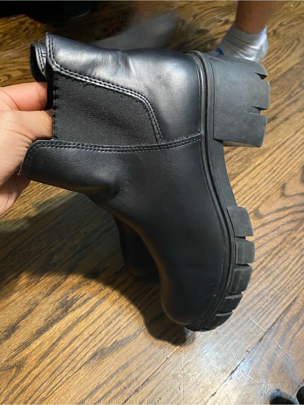 Black Lug Sole Chelsea Booties - Sleek Women's Ankle Boots - Picture 5 of 8